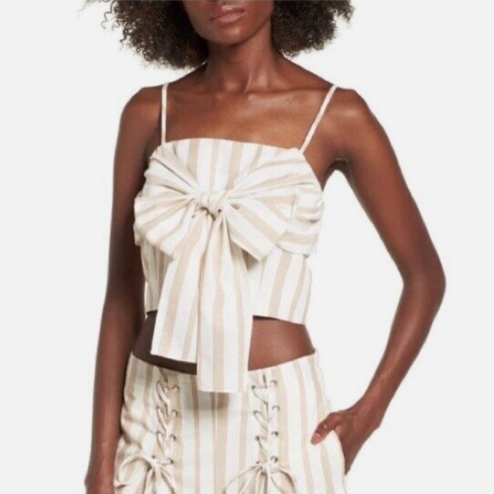 Chriselle J.O.A‎ Striped Bow Front Crop Top